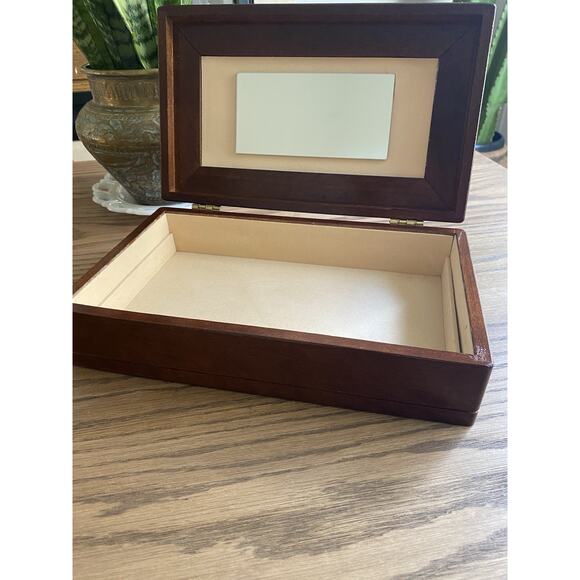 Vintage Midcentury Valet Butler Box Wood Jewelry Box With Mirror And Felt Lining - Picture 2 of 7